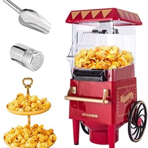 GVAKMM Retro Cart Popcorn Machine Hot Air Popcorn Maker Home Protable Popcorn popper Machine For Party Movie Night and Birthday Gift