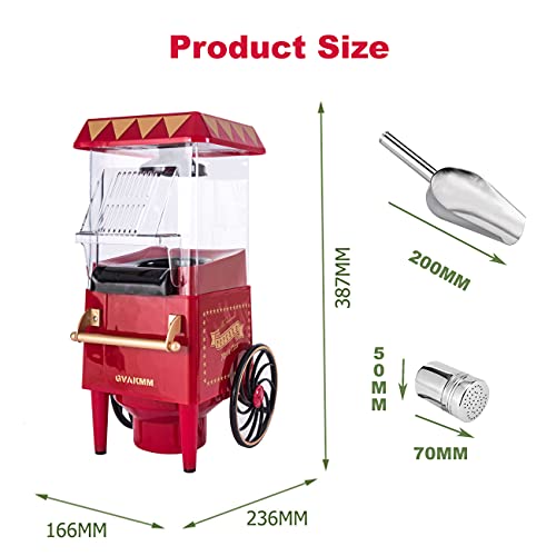 GVAKMM Retro Cart Popcorn Machine Hot Air Popcorn Maker Home Protable Popcorn popper Machine For Party Movie Night and Birthday Gift