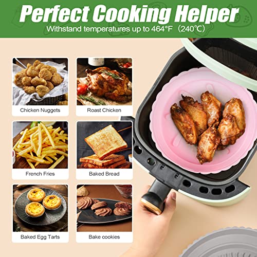 Air Fryer Silicone Liners with Brush, 2Pcs Reusable Food Safe Air Fryers Basketfor 3-6 QT, Easy Cleaning Foldable Air Fryer Accessories for Oven Microwave