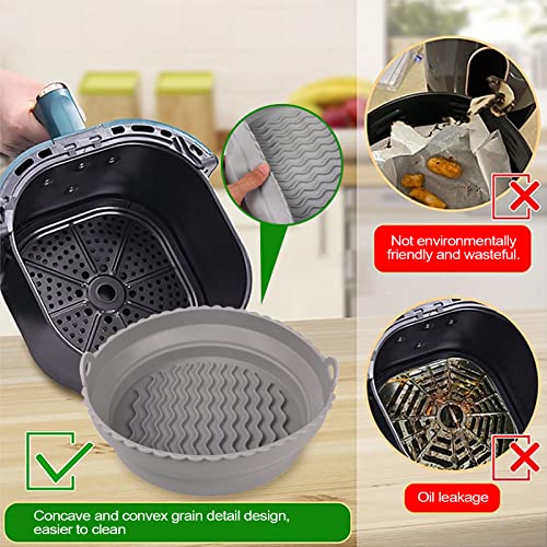 Air Fryer Silicone Liners with Brush, 2Pcs Reusable Food Safe Air Fryers Basketfor 3-6 QT, Easy Cleaning Foldable Air Fryer Accessories for Oven Microwave