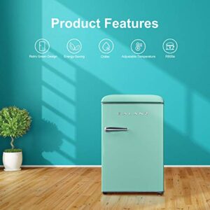Galanz GLR25MGNR10 Retro Compact Refrigerator, Mini Fridge with Single Doors, Adjustable Mechanical Thermostat with Chiller, Green, 2.5 Cu Ft