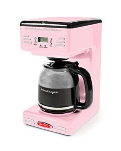 nostalgia retro 12-cup programmable coffee maker with led display, automatic shut-off & keep warm, pause-and-serve function, pink