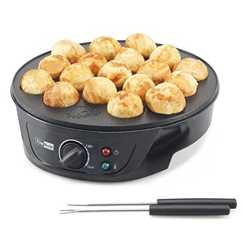 FineMade Takoyaki Maker Pan with Temperature Control, Tools and Recipes, Make 18 Japanese Octopus Balls at once, Easy to Use and Store