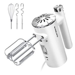 baigelong hand mixer electric, 500w ultra power handheld mixer with continuously variable speed control, 5 stainless steel accessories kitchen mixer for baking, dishwasher safe, white silver