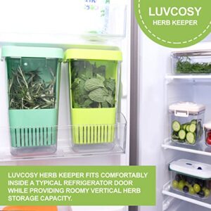 LUVCOSY Herb Keeper, BPA-Free Plastic Herb Saver with an Inner Basket for Cilantro, Mint, Parsley, and Asparagus, Keeps Fresh Herbs for 3 Times Longer,1Pcs, Blue