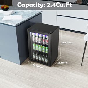 COWSAR Mini Fridge 2.4 Cu.Ft Beverage Refrigerator Small Wine Fridge 17 inch Wine Cooler Wine and Beer Fridge with Glass Door for Office Bedroom