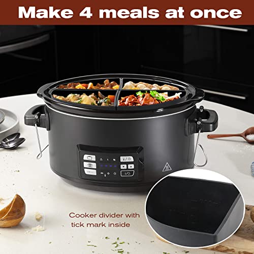 4 In 1 Slow Cooker Divider Liner Fits 6 QT Crockpot, 4 Grids Silicone Crockpot Divider, Cooking Liner for Round and Oval Slow Cooker, Reusable/Leakproof/BPA Free/Dishwasher - Black