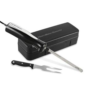 hamilton beach set electric carving knife for meats, poultry, bread, crafting foam and more, storage case and serving fork included, black (74277)
