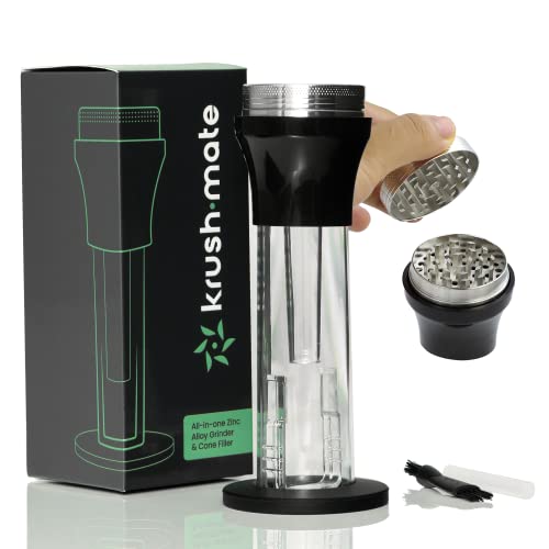 Krushmate Herb Grinder and Cone Loader 2 Inch Zinc Alloy All-in-One Pre Rolled Cone Filler Device