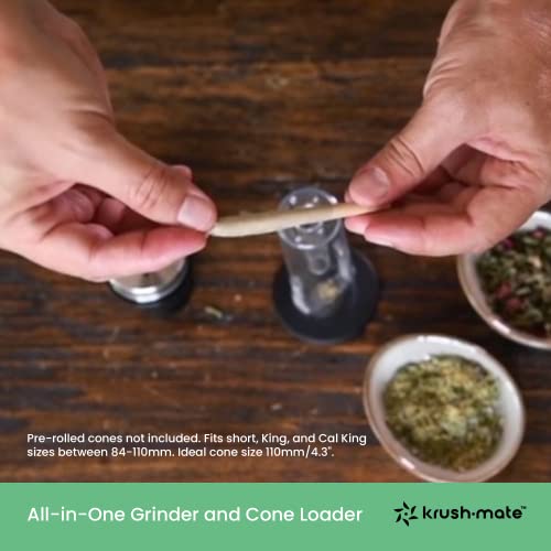 Krushmate Herb Grinder and Cone Loader 2 Inch Zinc Alloy All-in-One Pre Rolled Cone Filler Device