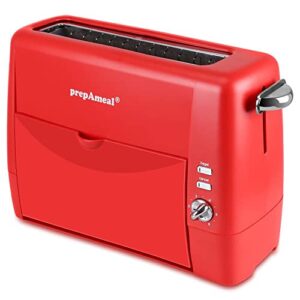 prepAmeal Long Slot Toaster 2 Slice Toaster with 6 Shade Settings, Bagel / Cancel, Extra Wide Slots, Removable Crumb Tray, for Bagels, Waffles, Breads, Puff Pastry, Snacks (2-Slice, Red)