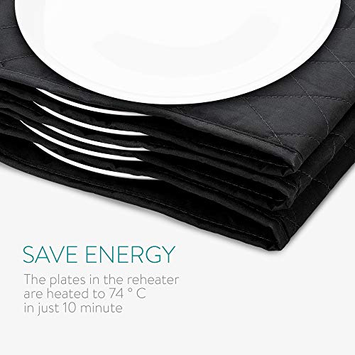 Navaris Electric Plate Warmer - 10 Plate Blanket Heater Pockets for Warming Dinner Plates to 165 Degrees in 10 Minutes - Thin Folding Design - Black