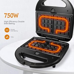 OSTBA Sandwich Maker 3-in-1 Waffle Iron, 750W Panini Press Grill with 3 Detachable Non-stick Plates, LED Indicator Lights, Cool Touch Handle, Easy to Clean