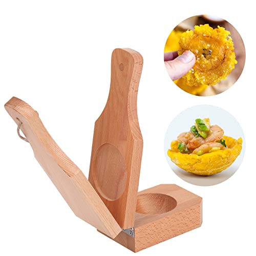 Wooden Tostonera Plantain Press Banana Smasher Maker Green Plantain's Wood 2 in 1 Crispy Tostones for Fried Plantains Chips &Tostones Cups,8.3''L x 3.1''W x 2.5''H (HTY02)