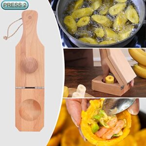 Wooden Tostonera Plantain Press Banana Smasher Maker Green Plantain's Wood 2 in 1 Crispy Tostones for Fried Plantains Chips &Tostones Cups,8.3''L x 3.1''W x 2.5''H (HTY02)