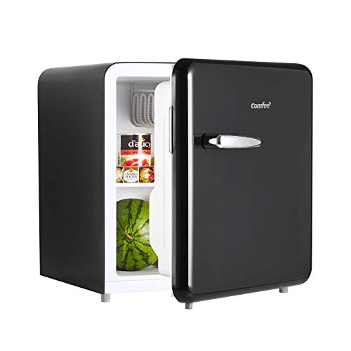 COMFEE 1.6 Cubic Feet Solo Series Retro Refrigerator Sleek Appearance HIPS Interior, Energy Saving, Adjustable Legs, Temperature Thermostat Dial, Removable Shelf, Perfect for Home/Dorm/Garage [black]