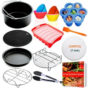 air fryer accessories,7inch air fryer accessories,fit for 3.2qt-5.8qt ninja gowise cosori phillips nuwave air fryers and more,nonstick coating, dishwasher safe,with cookbook,set of 17