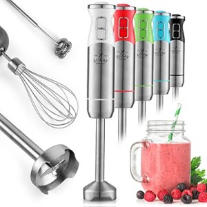 zulay kitchen immersion blender handheld 500w – 8 speed copper motor immersion hand blender – heavy duty stick blender immersion with stainless steel whisk and milk frother attachments (white)