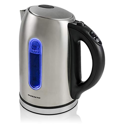 Ovente Electric Stainless Steel Hot Water Kettle 1.7 Liter with 5 Temperature Control & Concealed Heating Element, BPA-Free 1100 Watt Tea Maker with Auto Shut-Off and Keep Warm Setting, Silver KS88S