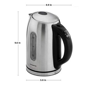 Ovente Electric Stainless Steel Hot Water Kettle 1.7 Liter with 5 Temperature Control & Concealed Heating Element, BPA-Free 1100 Watt Tea Maker with Auto Shut-Off and Keep Warm Setting, Silver KS88S