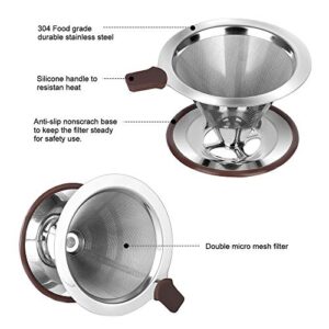 Pour Over Coffee Dripper , RealPero Coffee Filter Stainless Steel Paperless and Reusable , Professional Drip Brew Coffee Cone Strainer , Update Double Micro Mesh Filter with Cup Stand ,1-2 Cup