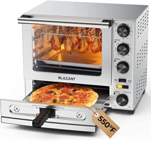 toaster oven countertop, dual zone toaster oven air fryer combo 29qt/28l extra large capacity with 12 inch pizza oven for indoor (max 550℉), for roast turkey, stainless steel housing and accessories set, quartz heating element(good heating speed) blazant