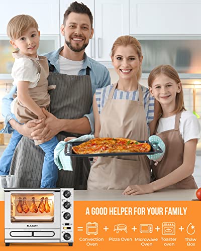 Toaster Oven Countertop, Dual Zone Toaster Oven Air Fryer Combo 29QT/28L Extra Large Capacity with 12 Inch Pizza Oven for Indoor (Max 550℉), for Roast Turkey, Stainless Steel Housing and Accessories Set, Quartz Heating Element(Good Heating Speed) BLAZANT