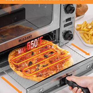 Toaster Oven Countertop, Dual Zone Toaster Oven Air Fryer Combo 29QT/28L Extra Large Capacity with 12 Inch Pizza Oven for Indoor (Max 550℉), for Roast Turkey, Stainless Steel Housing and Accessories Set, Quartz Heating Element(Good Heating Speed) BLAZANT