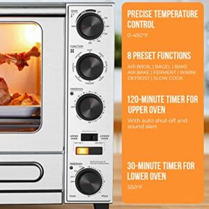 Toaster Oven Countertop, Dual Zone Toaster Oven Air Fryer Combo 29QT/28L Extra Large Capacity with 12 Inch Pizza Oven for Indoor (Max 550℉), for Roast Turkey, Stainless Steel Housing and Accessories Set, Quartz Heating Element(Good Heating Speed) BLAZANT