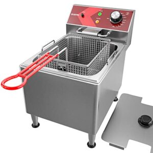 eggkitpo deep fryer with basket commercial deep fryer 12l electric countertop fryer stainless steel deep fryers for restaurant home use with extra large frying basket and lid, 120v, 1800w