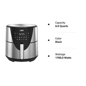 Bella Pro Series 8qt Touchscreen Digital Air Fryer, Stainless Steel