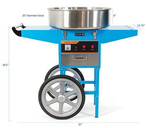 VIVO Blue Electric Commercial Cotton Candy Machine, Candy Floss Maker with Cart CANDY-V002B