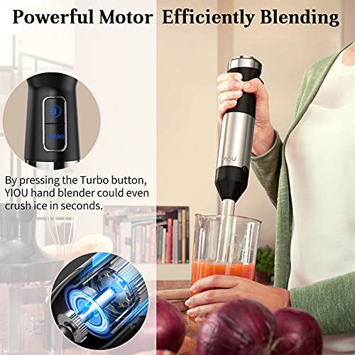YIOU Immersion Blender, Ultra-Stick Hand Blender Variable Speed Stick Blender 500 Watt Heavy Duty Copper Motor Brushed 304 Stainless Steel for Soups Sauces and Smoothie, Set Midnight Black