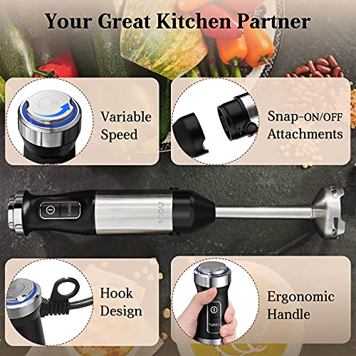 YIOU Immersion Blender, Ultra-Stick Hand Blender Variable Speed Stick Blender 500 Watt Heavy Duty Copper Motor Brushed 304 Stainless Steel for Soups Sauces and Smoothie, Set Midnight Black