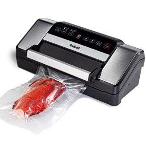 daintii deluxe food vacuum sealer machine, 85kpa high performance vacuum sealing system with easy-lock handle, built-in storage & bag cutter, included starter kit, safety certified, stainless steel