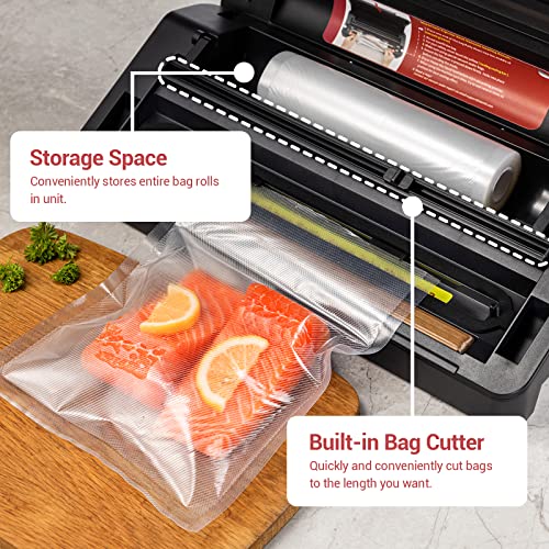 Daintii Deluxe Food Vacuum Sealer Machine, 85Kpa High Performance Vacuum Sealing System with Easy-lock Handle, Built-in Storage & Bag Cutter, Included Starter Kit, Safety Certified, Stainless Steel