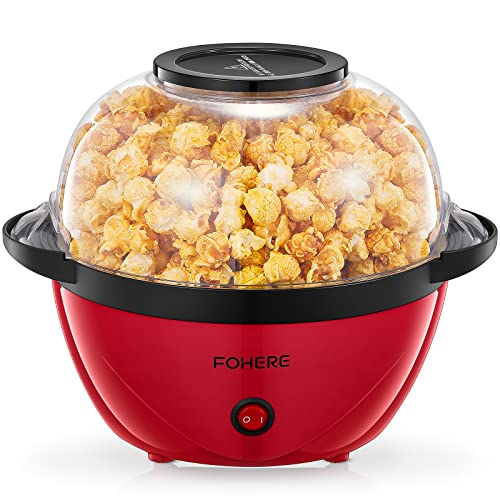 Popcorn Machine, 2-in-1 Automatic Stirring Hot Oil Popcorn Popper Maker & Grill Machine, Large Lid for Serving Bowl, 2 Measuring Spoons, Cleaning Brush, for Movie Night Kids Party Healthy Snacks