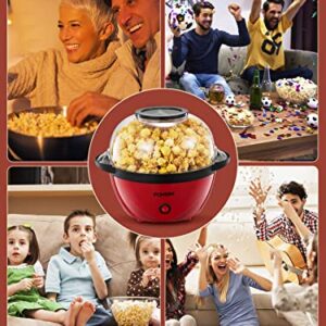 Popcorn Machine, 2-in-1 Automatic Stirring Hot Oil Popcorn Popper Maker & Grill Machine, Large Lid for Serving Bowl, 2 Measuring Spoons, Cleaning Brush, for Movie Night Kids Party Healthy Snacks