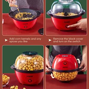 Popcorn Machine, 2-in-1 Automatic Stirring Hot Oil Popcorn Popper Maker & Grill Machine, Large Lid for Serving Bowl, 2 Measuring Spoons, Cleaning Brush, for Movie Night Kids Party Healthy Snacks