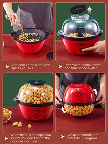 Popcorn Machine, 2-in-1 Automatic Stirring Hot Oil Popcorn Popper Maker & Grill Machine, Large Lid for Serving Bowl, 2 Measuring Spoons, Cleaning Brush, for Movie Night Kids Party Healthy Snacks