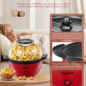 Popcorn Machine, 2-in-1 Automatic Stirring Hot Oil Popcorn Popper Maker & Grill Machine, Large Lid for Serving Bowl, 2 Measuring Spoons, Cleaning Brush, for Movie Night Kids Party Healthy Snacks