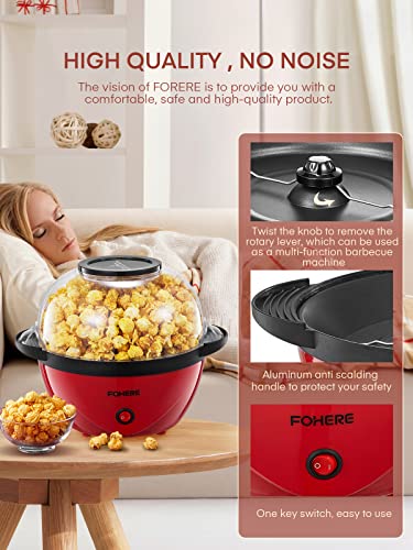 Popcorn Machine, 2-in-1 Automatic Stirring Hot Oil Popcorn Popper Maker & Grill Machine, Large Lid for Serving Bowl, 2 Measuring Spoons, Cleaning Brush, for Movie Night Kids Party Healthy Snacks