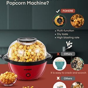 Popcorn Machine, 2-in-1 Automatic Stirring Hot Oil Popcorn Popper Maker & Grill Machine, Large Lid for Serving Bowl, 2 Measuring Spoons, Cleaning Brush, for Movie Night Kids Party Healthy Snacks