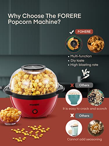 Popcorn Machine, 2-in-1 Automatic Stirring Hot Oil Popcorn Popper Maker & Grill Machine, Large Lid for Serving Bowl, 2 Measuring Spoons, Cleaning Brush, for Movie Night Kids Party Healthy Snacks