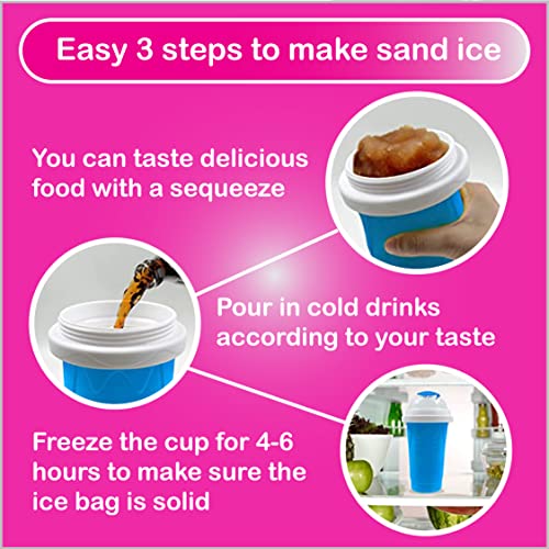 Slushie maker cup, Homemade Squeeze Icy Cup, Quick Frozen Magic Cup Slushy With Lids And Straws For Kids & Adults (Pink) blue,green and pink 17cmx8.3cm