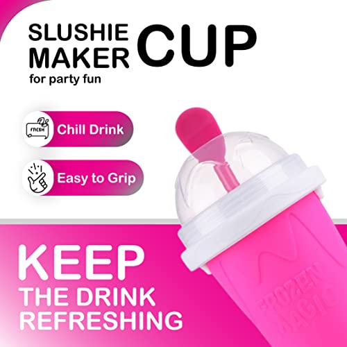 Slushie maker cup, Homemade Squeeze Icy Cup, Quick Frozen Magic Cup Slushy With Lids And Straws For Kids & Adults (Pink) blue,green and pink 17cmx8.3cm