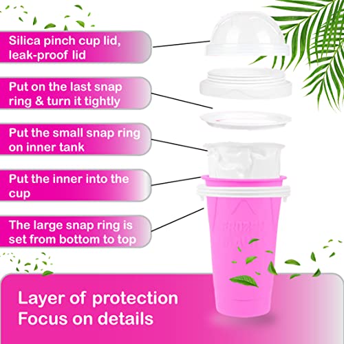 Slushie maker cup, Homemade Squeeze Icy Cup, Quick Frozen Magic Cup Slushy With Lids And Straws For Kids & Adults (Pink) blue,green and pink 17cmx8.3cm