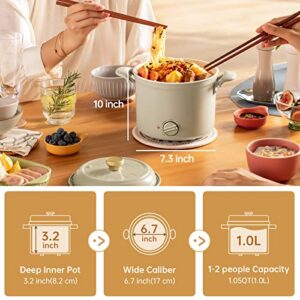 soseki Hot Pot Electric, 1.0L Electric Cooker with Non-Stick Pot, 800W Small Ramen Cooker Made of Stainless Steel For 1-2 people, Electric Pot For Oatmeal,Macaroni,Borscht(Gray)