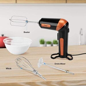 Hand Mixer Electric,Handheld stick Mixer Egg Beater Set w/AC, Stainless Steel Egg Whisk, BPA-Free Beater, Drink Mixer Attachment, Rotatable Angle Hand kitchen Mixer for Coffee