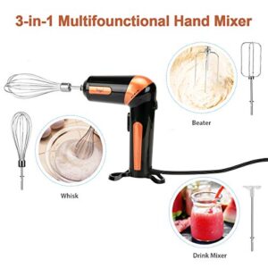 Hand Mixer Electric,Handheld stick Mixer Egg Beater Set w/AC, Stainless Steel Egg Whisk, BPA-Free Beater, Drink Mixer Attachment, Rotatable Angle Hand kitchen Mixer for Coffee